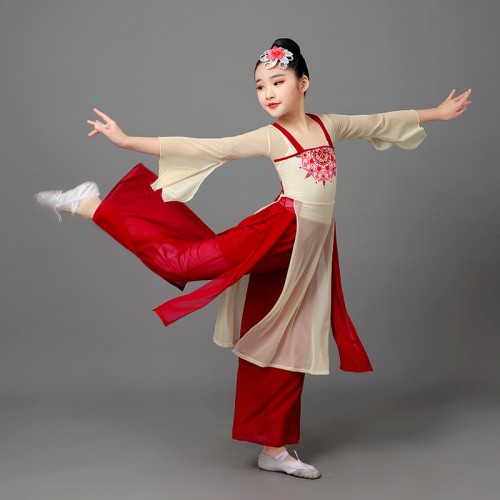 Girls kids Chinese folk Classical dance costumes fairy princess hanfu for childrne elegant yangge dance gauze practice clothes ethnic style dance wear